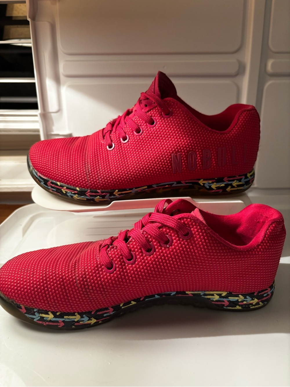 NOBULL Unisex Bright Pink Training Sneakers with Multicolor Sole Trim